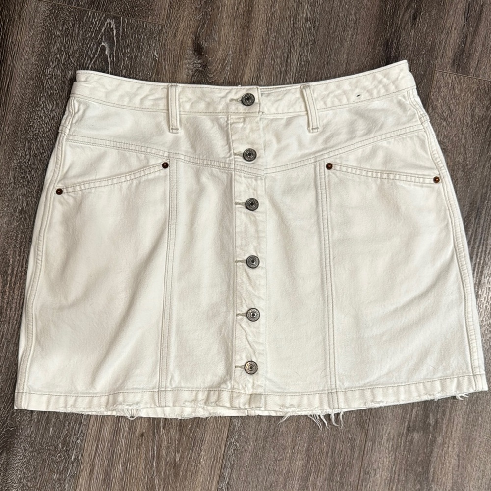Abercrombie & Fitch White Denim Button-Front Skirt